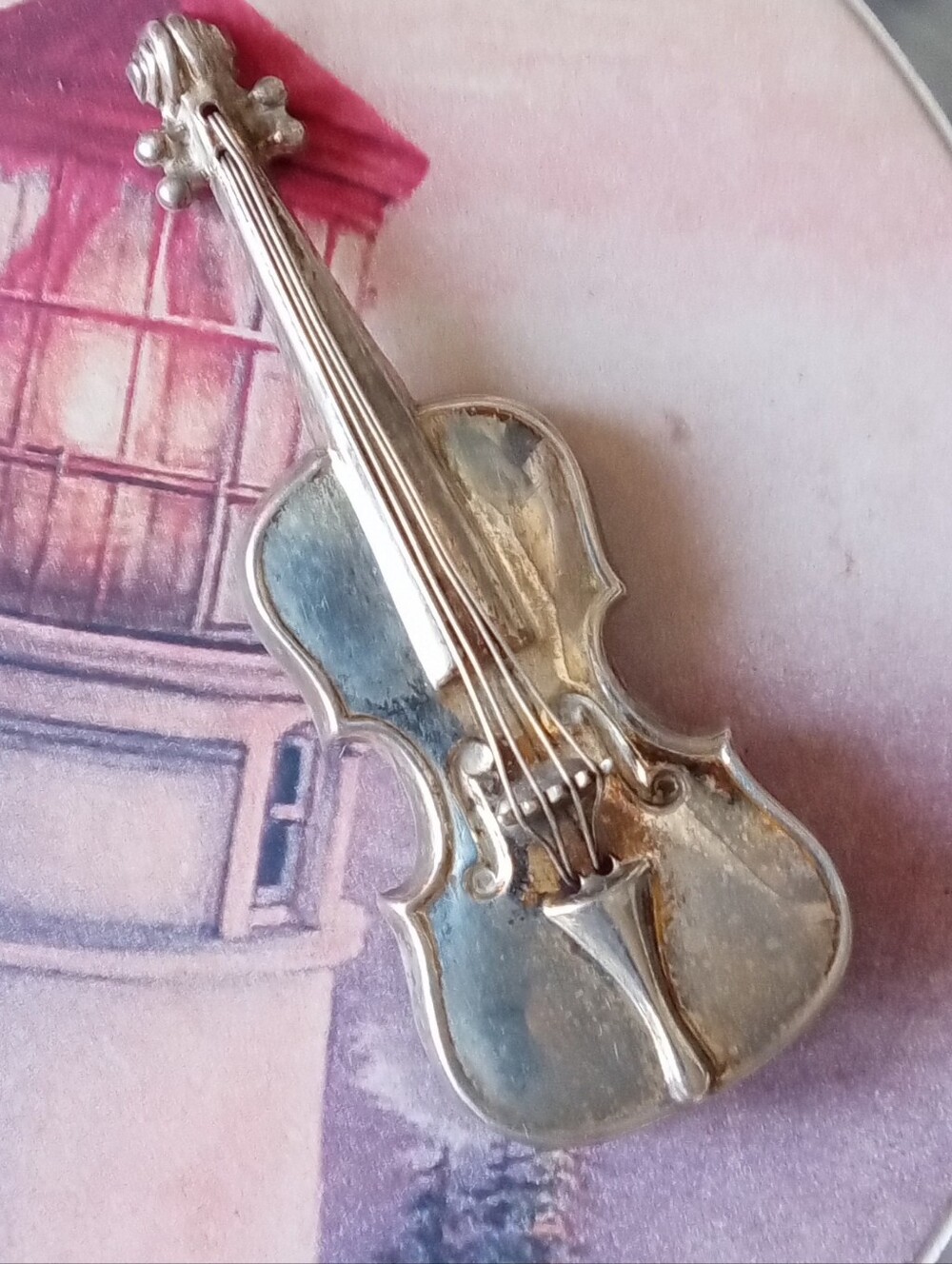 Brooch Sterling Silver 925 Violin Cello Pin